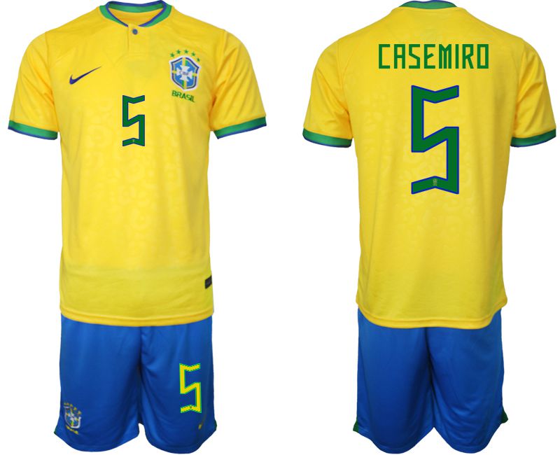 Men 2022 World Cup National Team Brazil home yellow 5 Soccer Jerseys